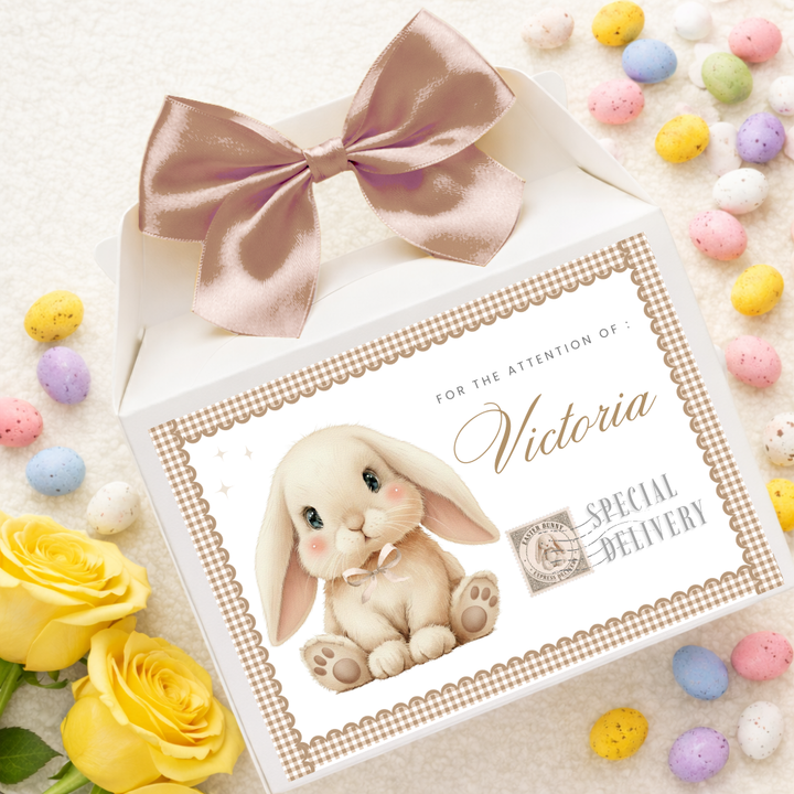 Label Sticker Party treat box - Light brown bunny rabbit easter delivery - Crafty Mood