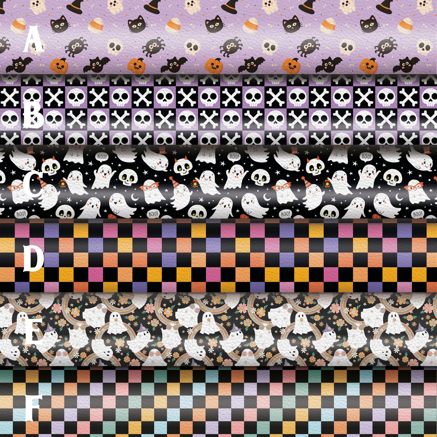 Halloween ghost check pattern - faux Pu Leather vinyl - canvas - choose Fabric material Sheets