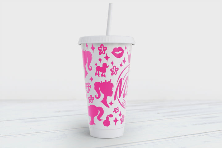 UV DTF - plastic pink girl - 24oz Cup Wrap Only