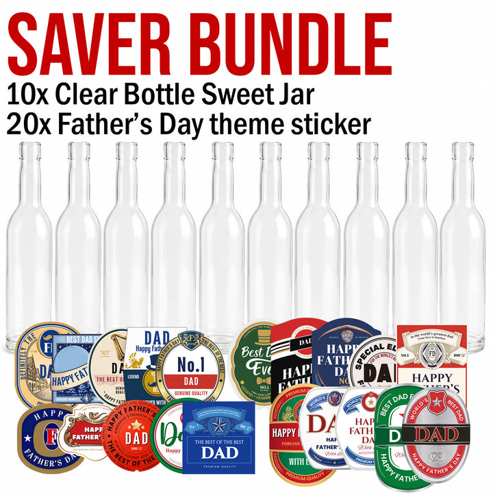 Saver Bundle - 10x Empty Sweet jar plastic bottle - 20x Sticker decal
