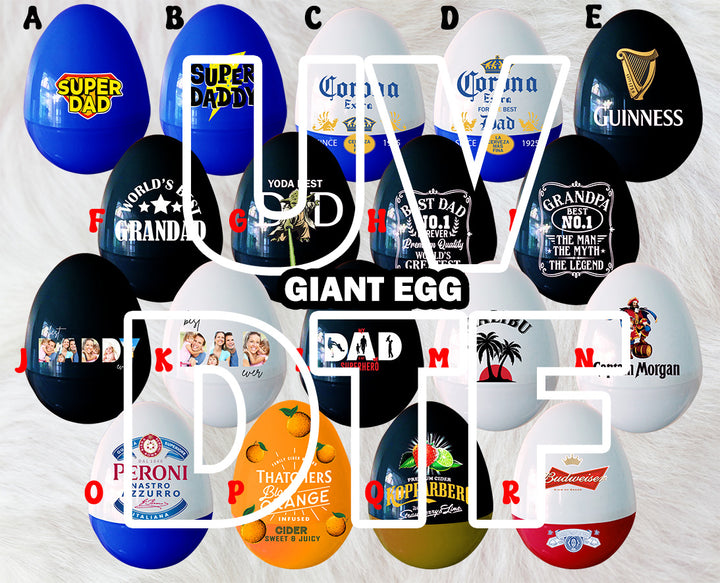Uv DTF for GIANT ( egg 36cm tall ) Fillable Plastic Eggs - Fathers day beer