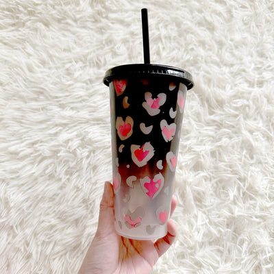 Valentine heart leopard heart cup - frosted Cold cup 24oz