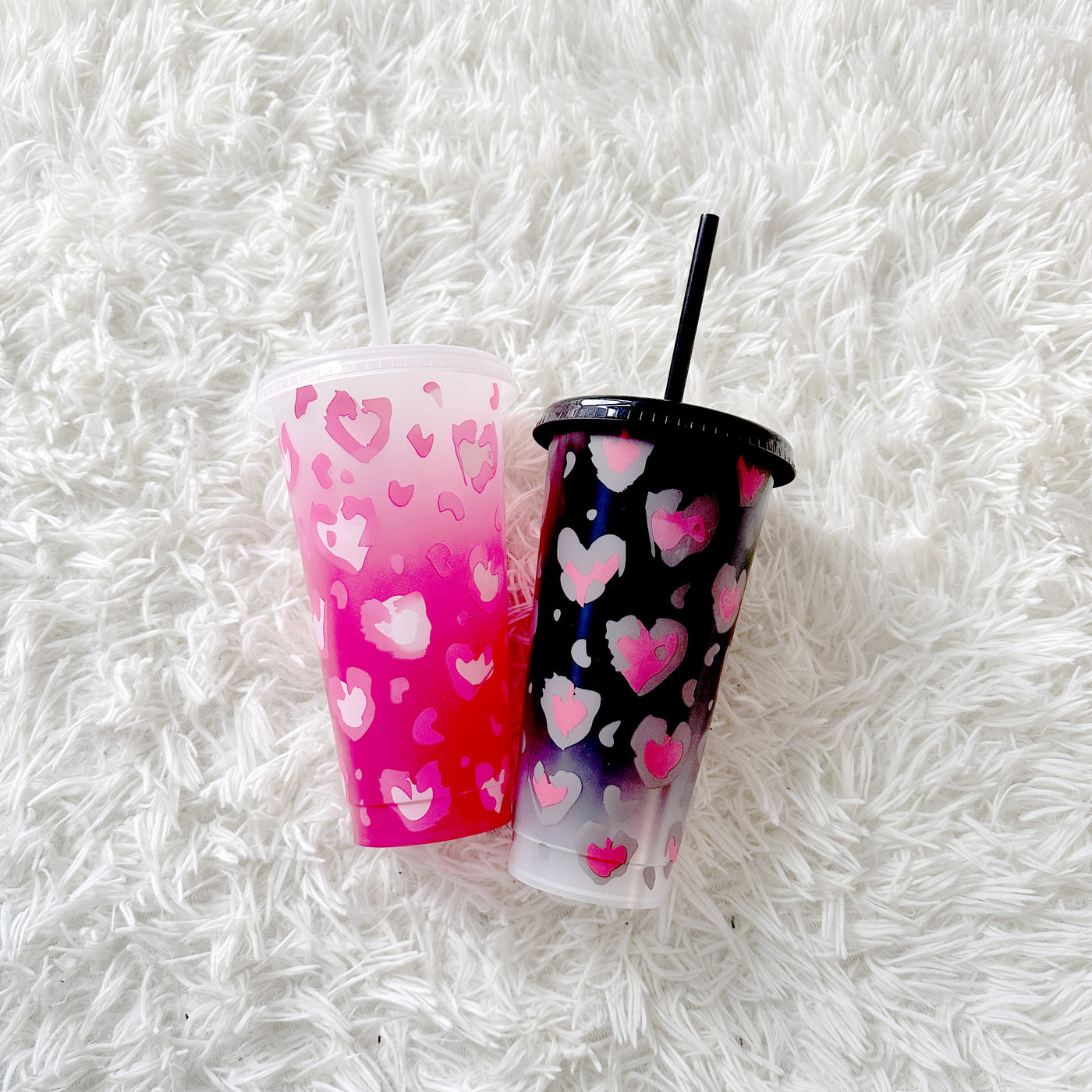 Valentine heart leopard heart cup - frosted Cold cup 24oz