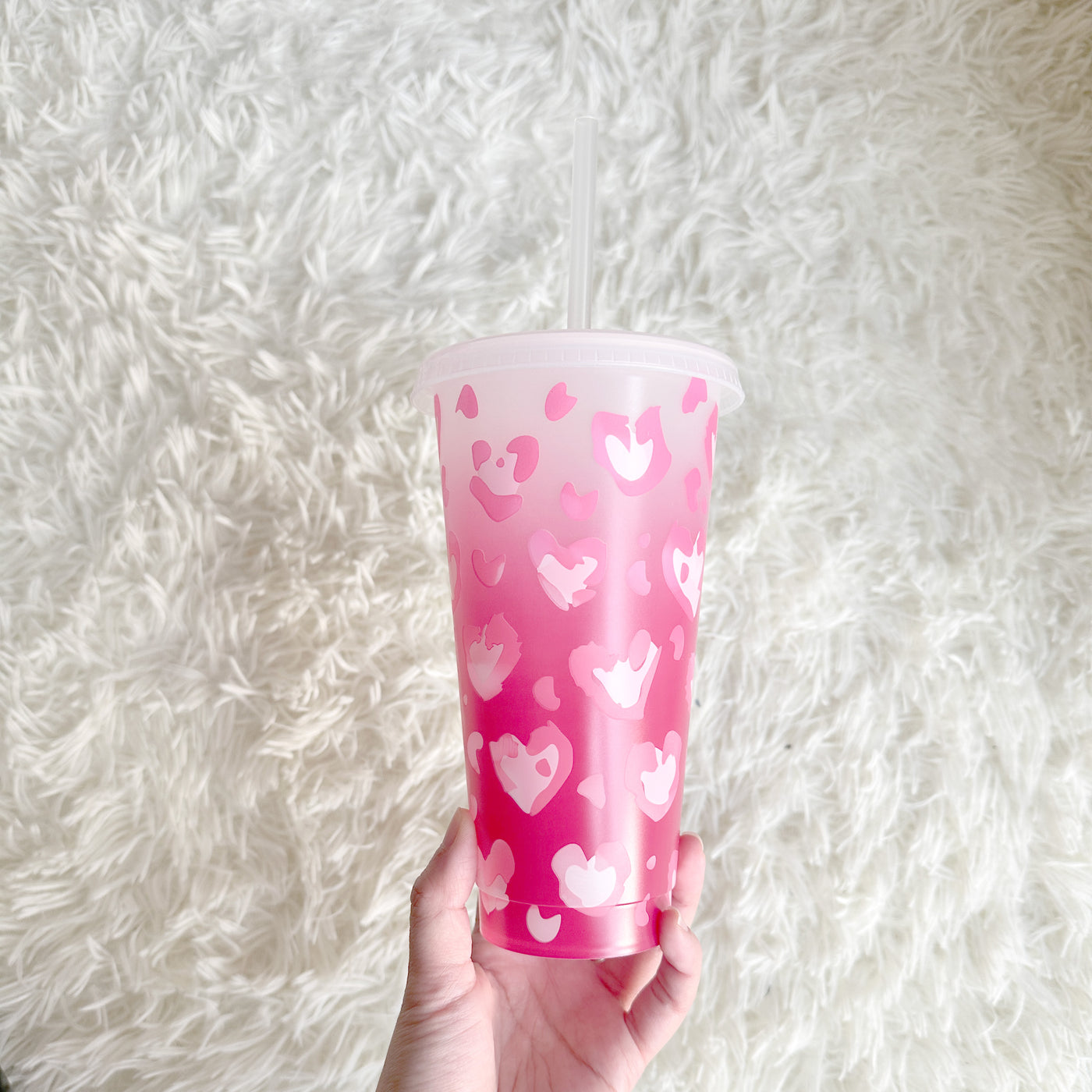 Valentine heart leopard heart cup - frosted Cold cup 24oz