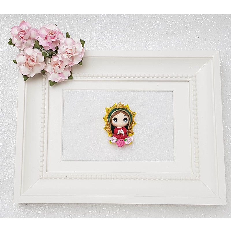 Clay Charm Embellishment - Pray Girl virgin mary Big Eyes - Crafty Mood