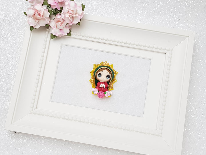 Clay Charm Embellishment - Pray Girl virgin mary Big Eyes - Crafty Mood