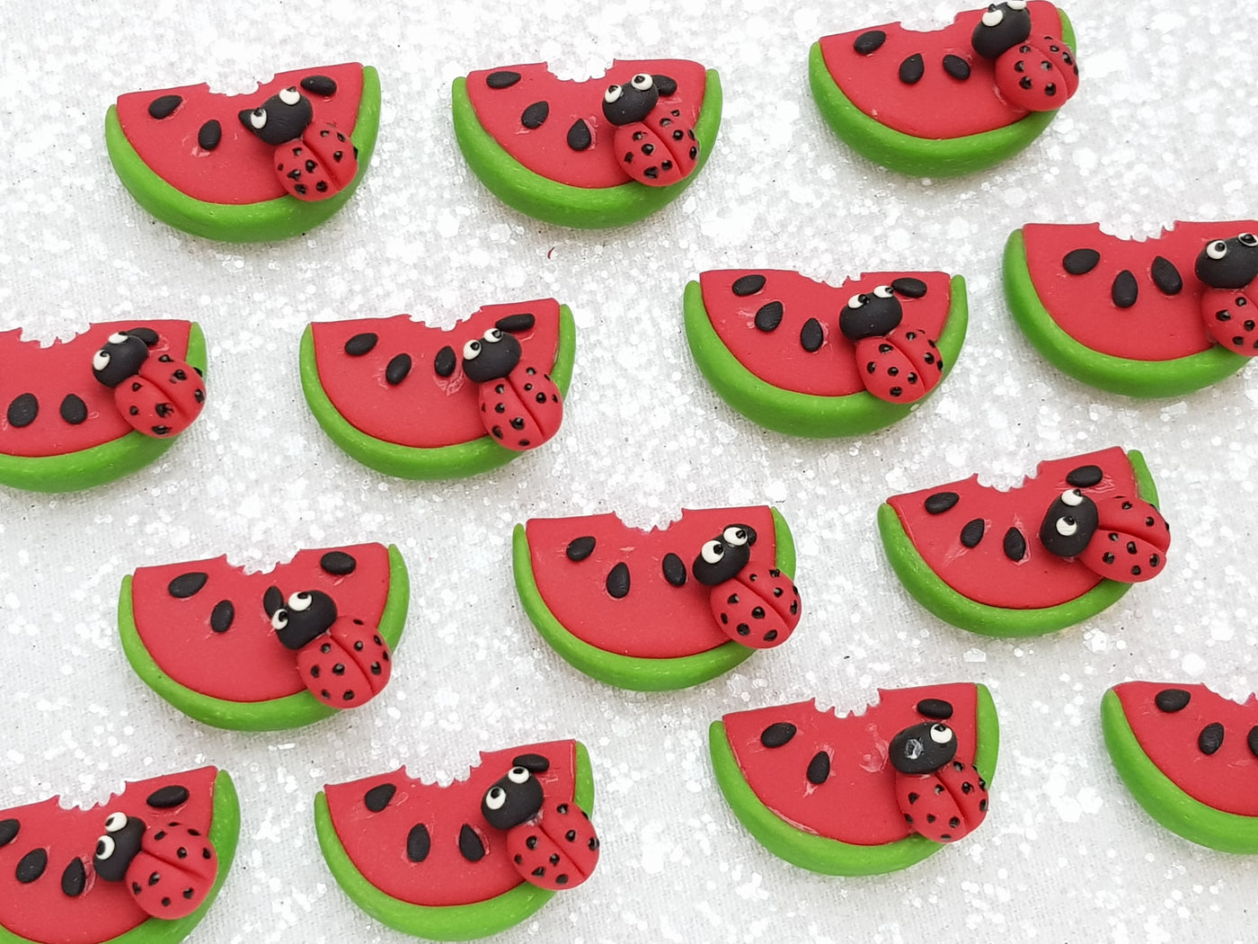 Clay Charm Embellishment - NEW Watermelon Ladybug - Crafty Mood