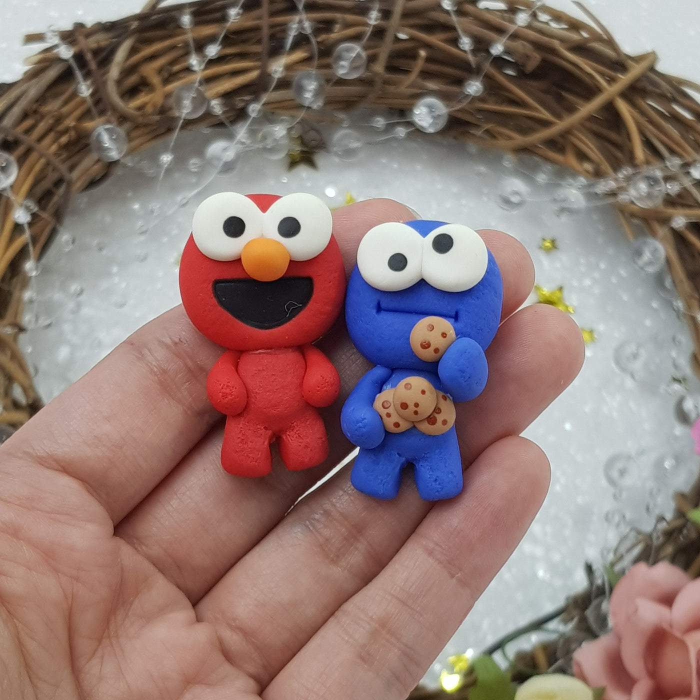 Cute red blue monster - Embellishment Clay Bow Centre