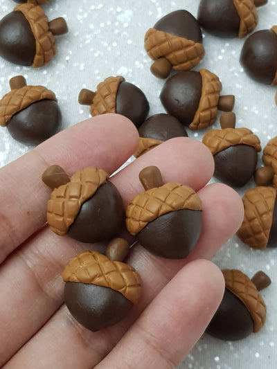 Clay Charm Embellishment - NEW Mini acorn Walnut set of 3 - Crafty Mood