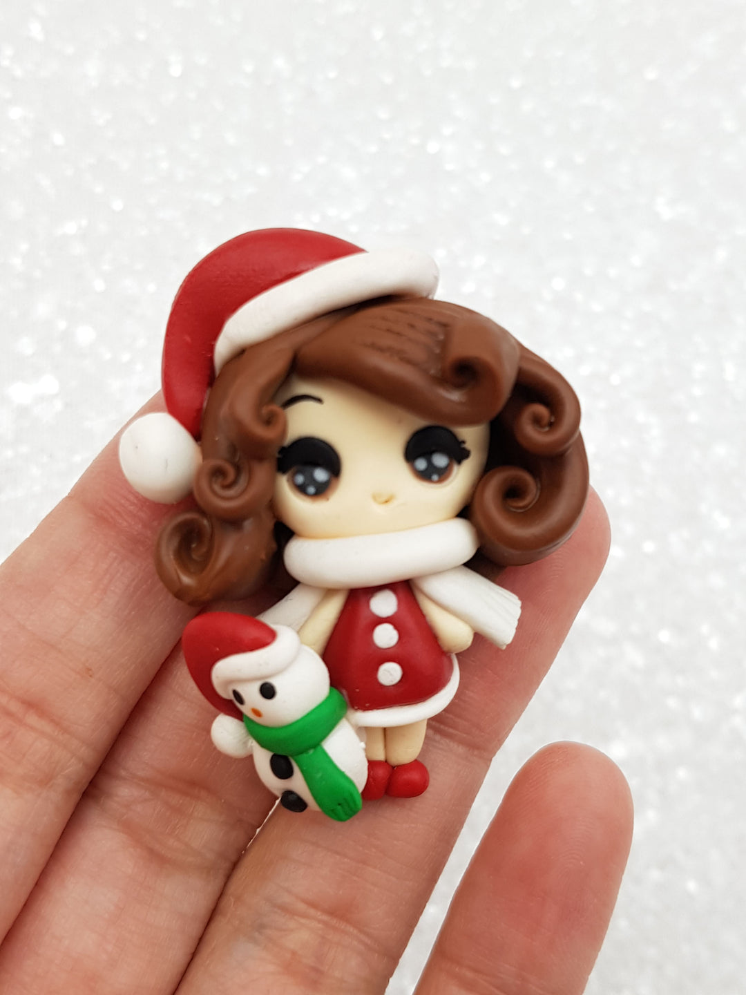 Clay Charm Embellishment - Christmas Girl Big Eyes - Crafty Mood