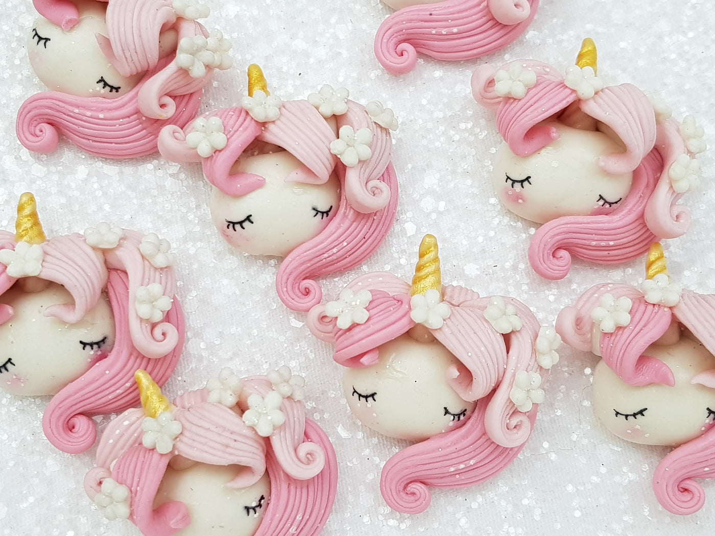 Clay Charm Embellishment new sleepy unicorn head - pink - Crafty Mood