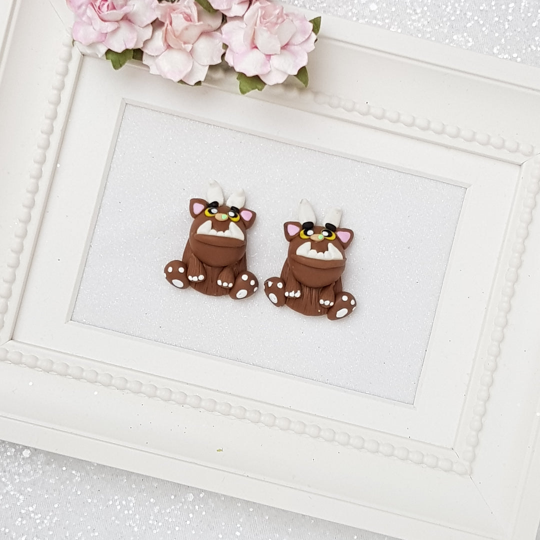 brown monster- Handmade Flatback Clay Bow Centre - Crafty Mood