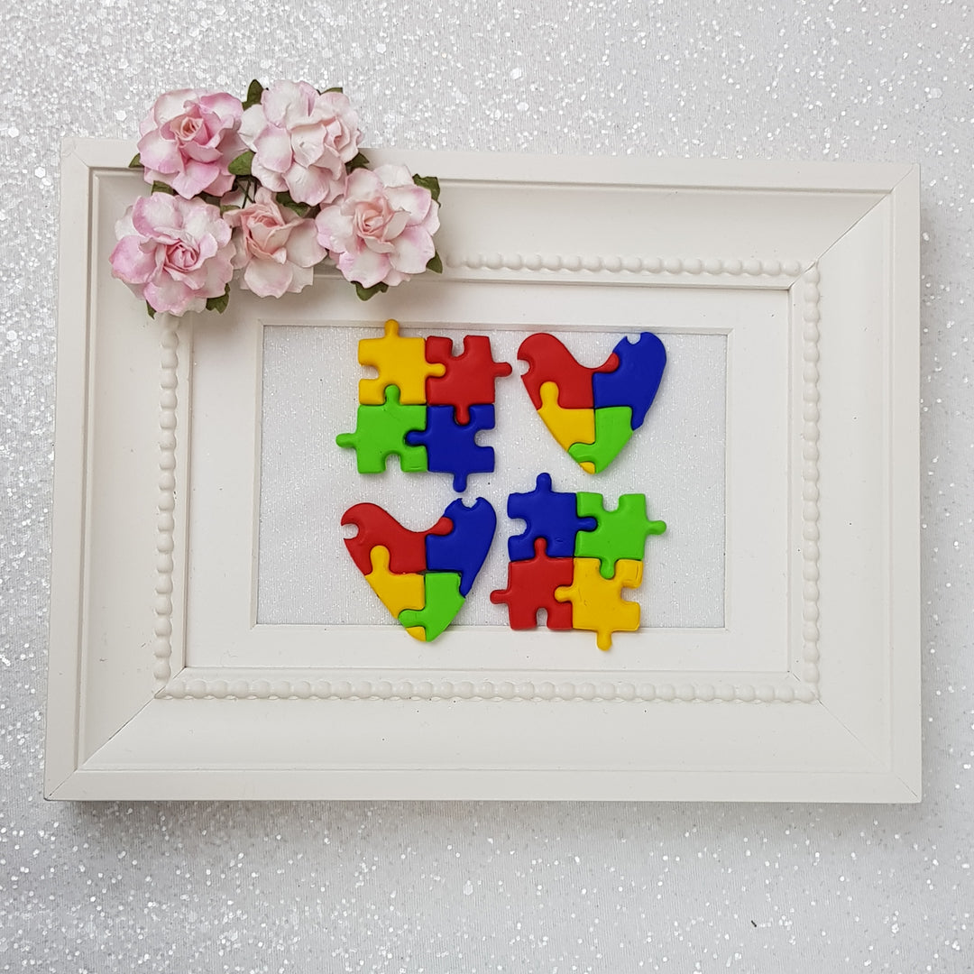 The Puzzle autism awareness Handmade Flatback Clay Bow Centre - Crafty Mood