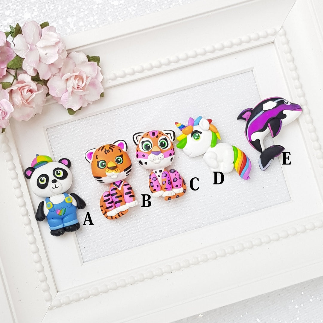 Colourful Animal - Handmade Flatback Clay Bow Centre - Crafty Mood