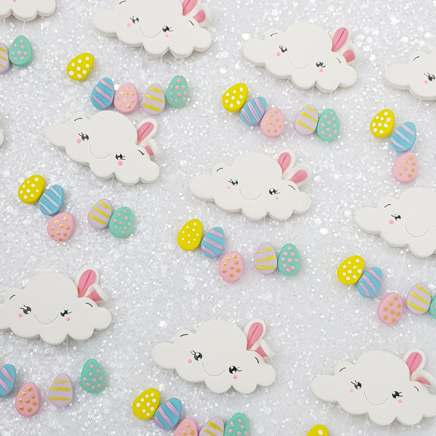 Cute Bunny Easter Clouds pastel - Handmade Flatback Clay Bow Centre - Crafty Mood