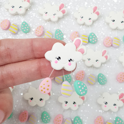 Mini Cute Bunny Easter Clouds pastel - Handmade Flatback Clay Bow Centre - Crafty Mood