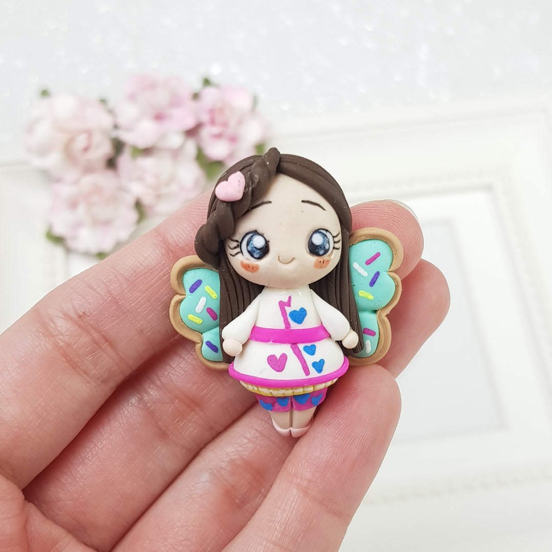 Butterfly girl - Handmade Flatback Clay Bow Centre - Crafty Mood