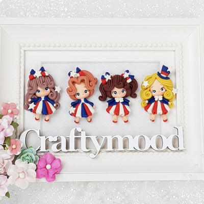 Cute USA Girls - Set of 4 - Embellishment Clay Bow Centre