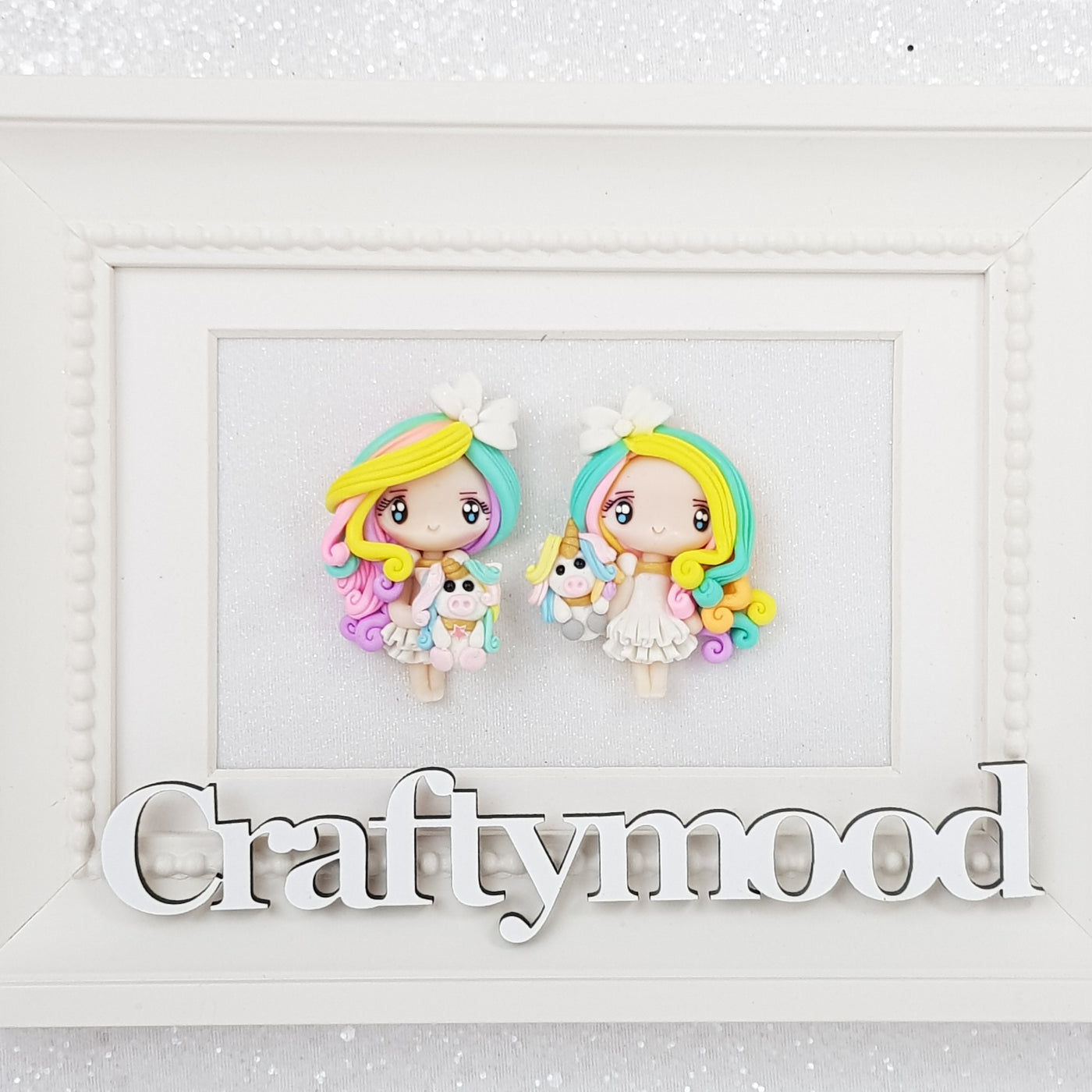 Rainbow Unicorn Girls - Handmade Flatback Clay Bow Centre