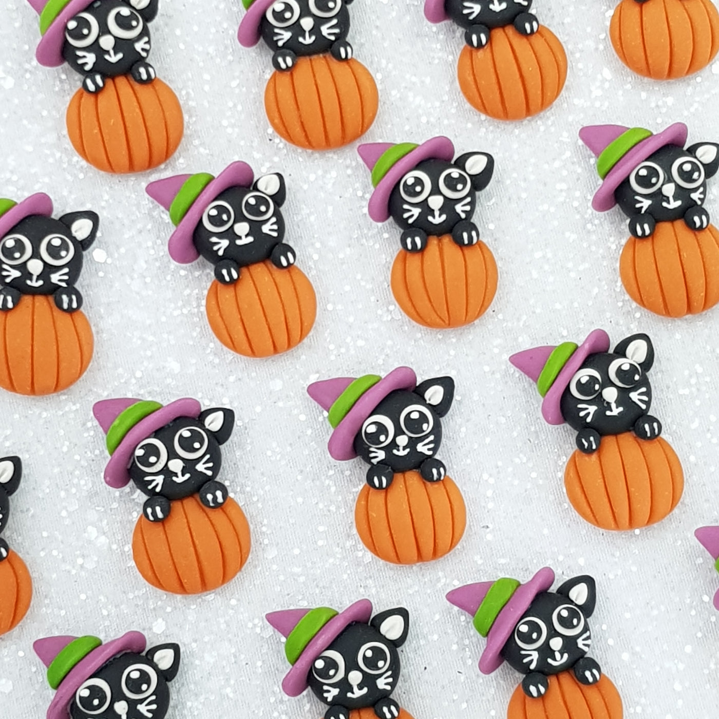 Cute Halloween Black Cat  - Embellishment Clay Bow Centre