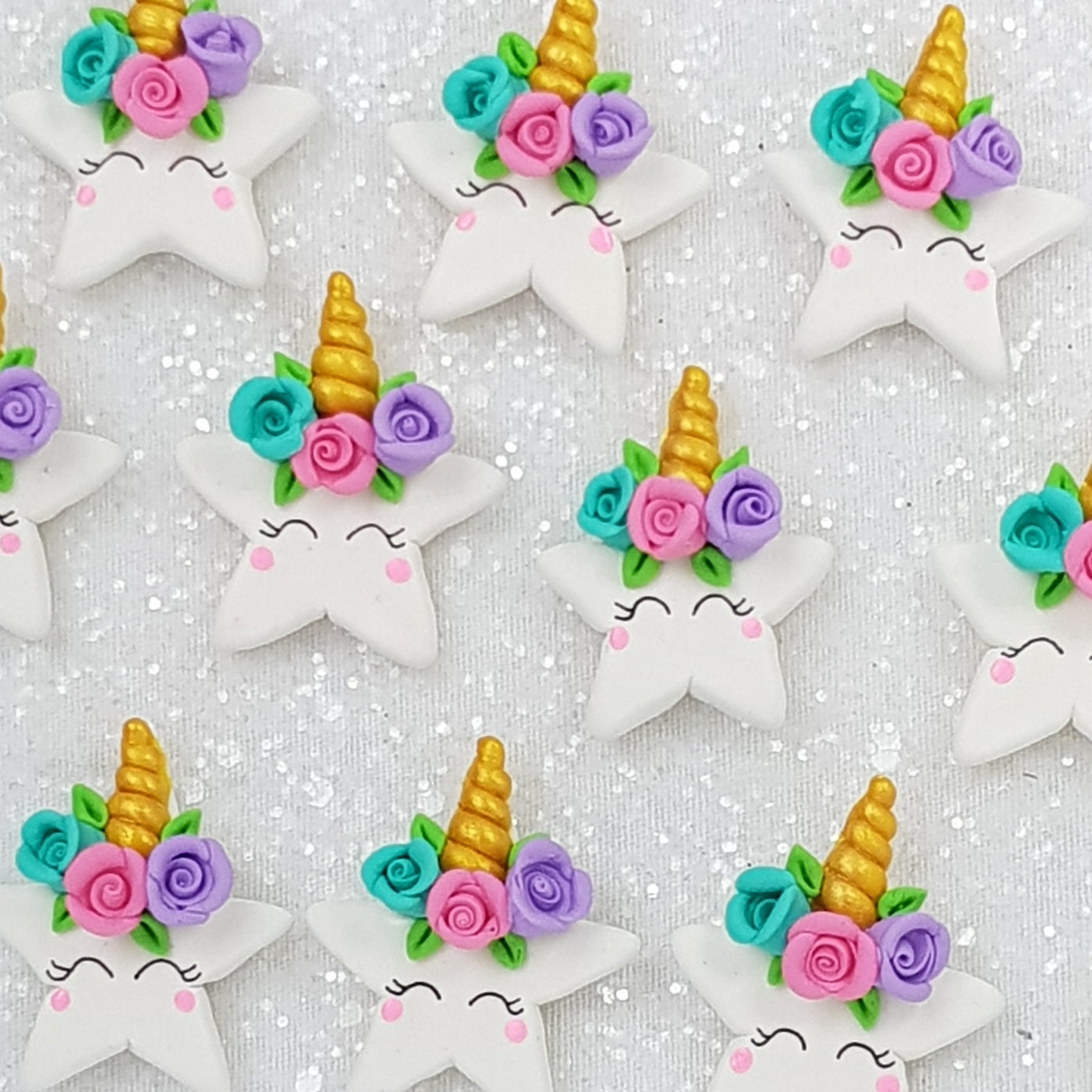 Cute Unicorn Star - Handmade Flatback Clay Bow Centre