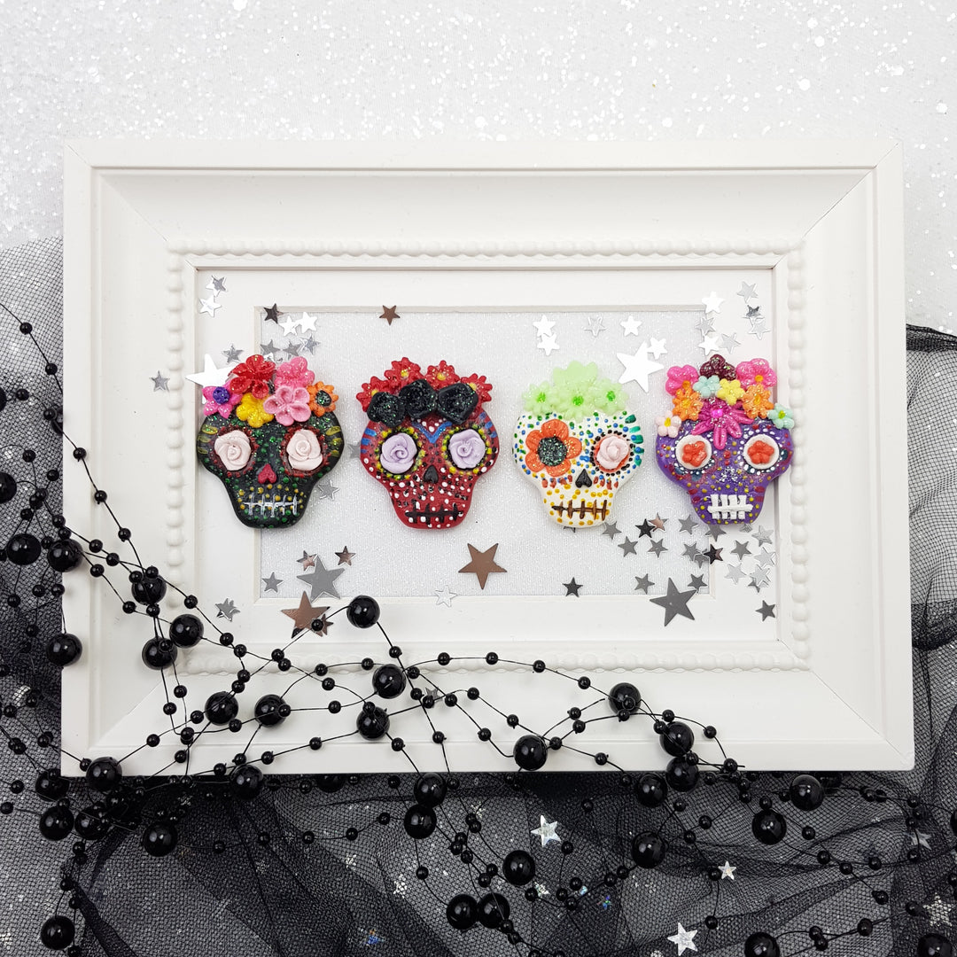 Halloween Skulls - glow in the dark - Handmade Flatback Clay Bow Centre