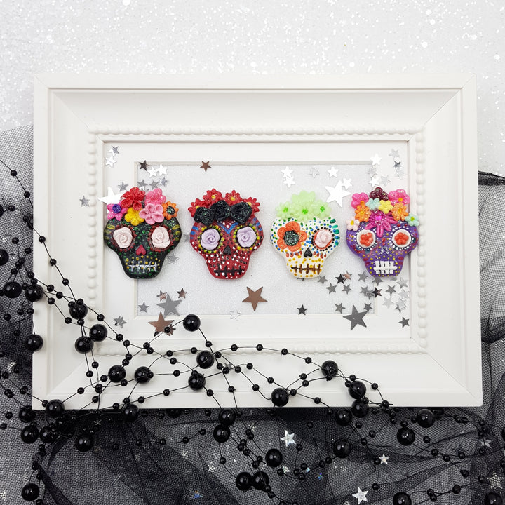 Halloween Skulls - glow in the dark - Handmade Flatback Clay Bow Centre