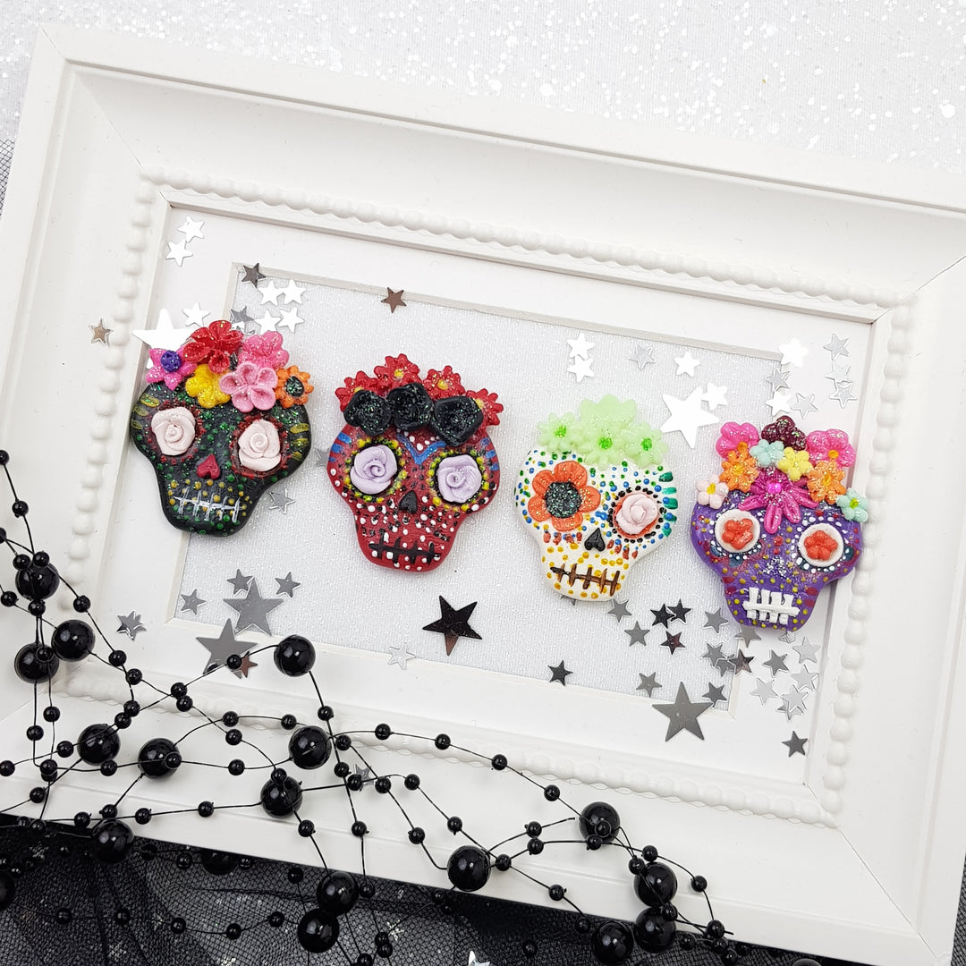 Halloween Skulls - glow in the dark - Handmade Flatback Clay Bow Centre