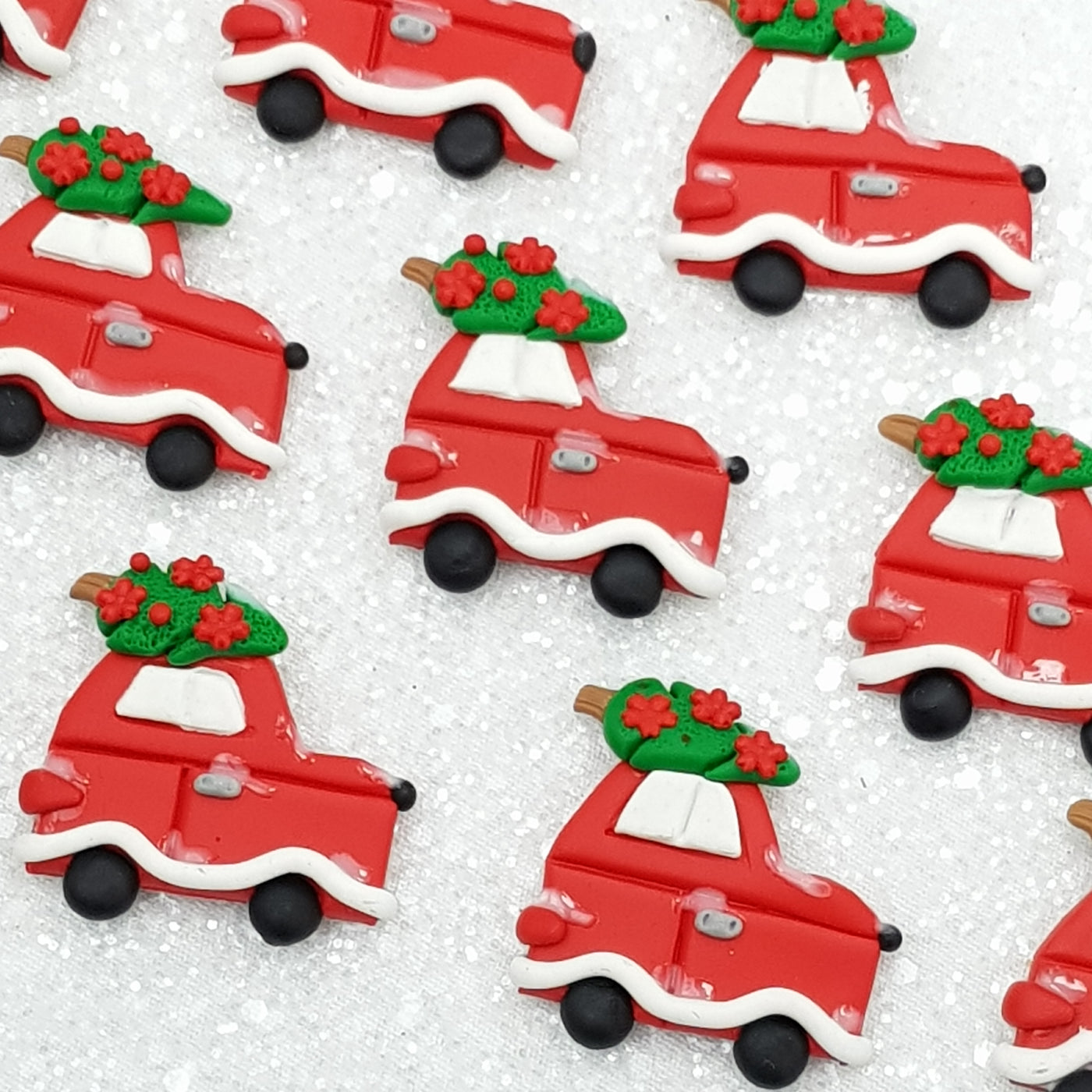 Red Christmas car - Handmade Flatback Clay Bow Centre