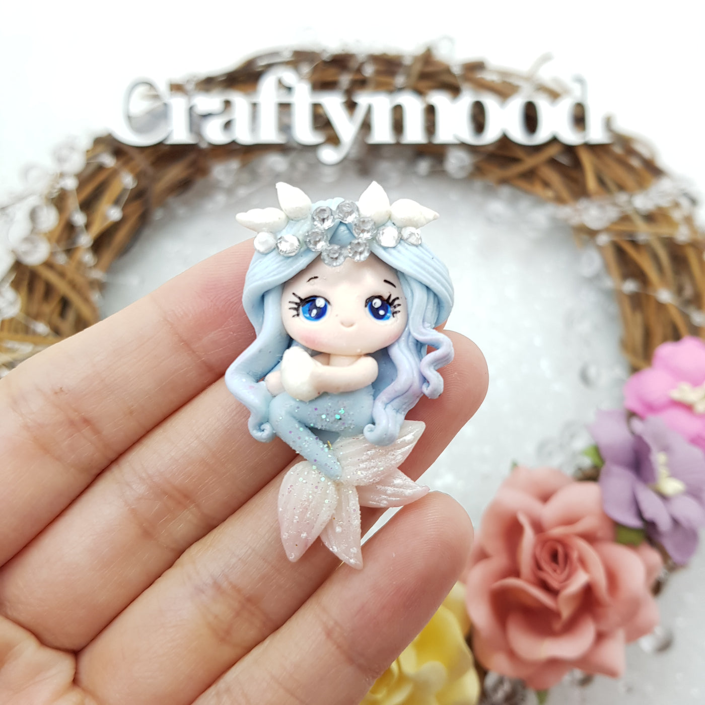 Gorgeous Blue Mermaid - Embellishment Clay Bow Centre