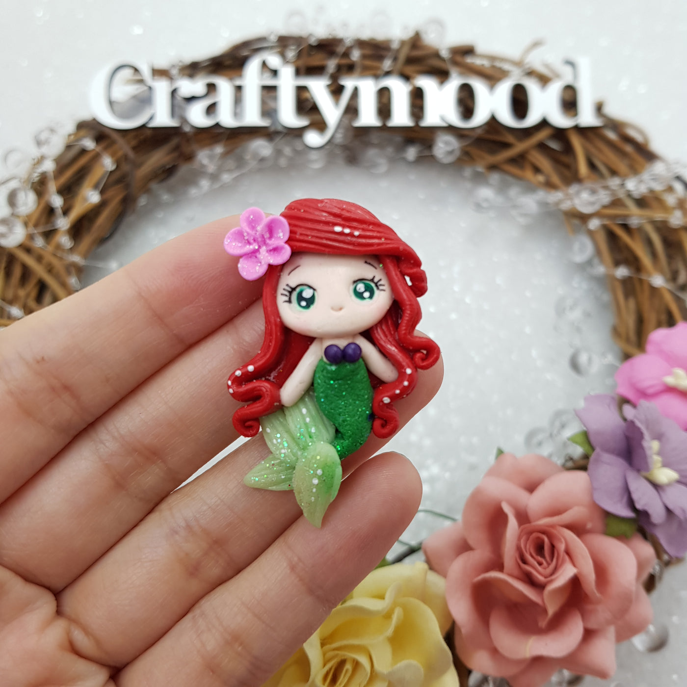 Cutie Mermaid Girl - Embellishment Clay Bow Centre