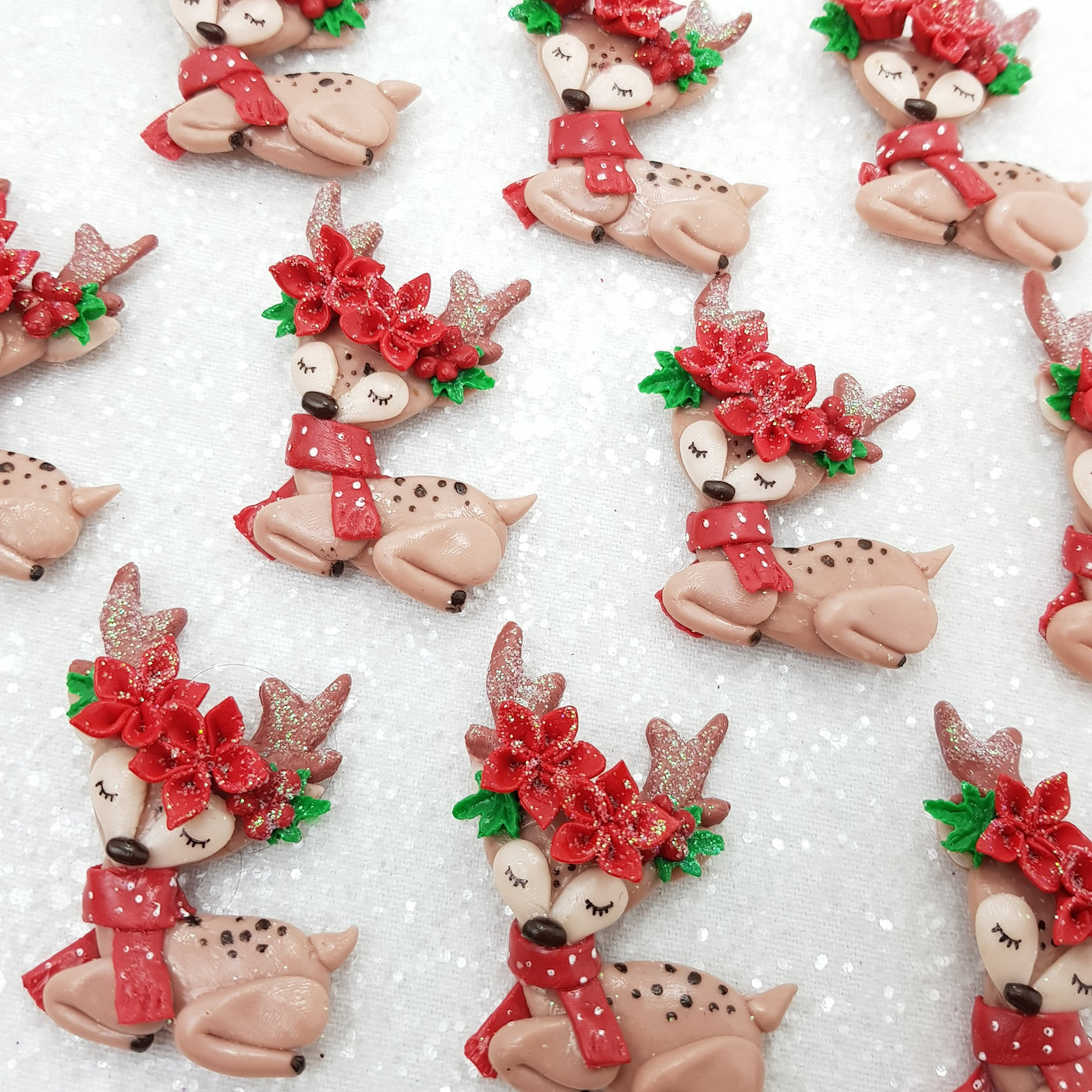 Gorgeous Christmas Reindeer - Handmade Flatback Clay Bow Centre