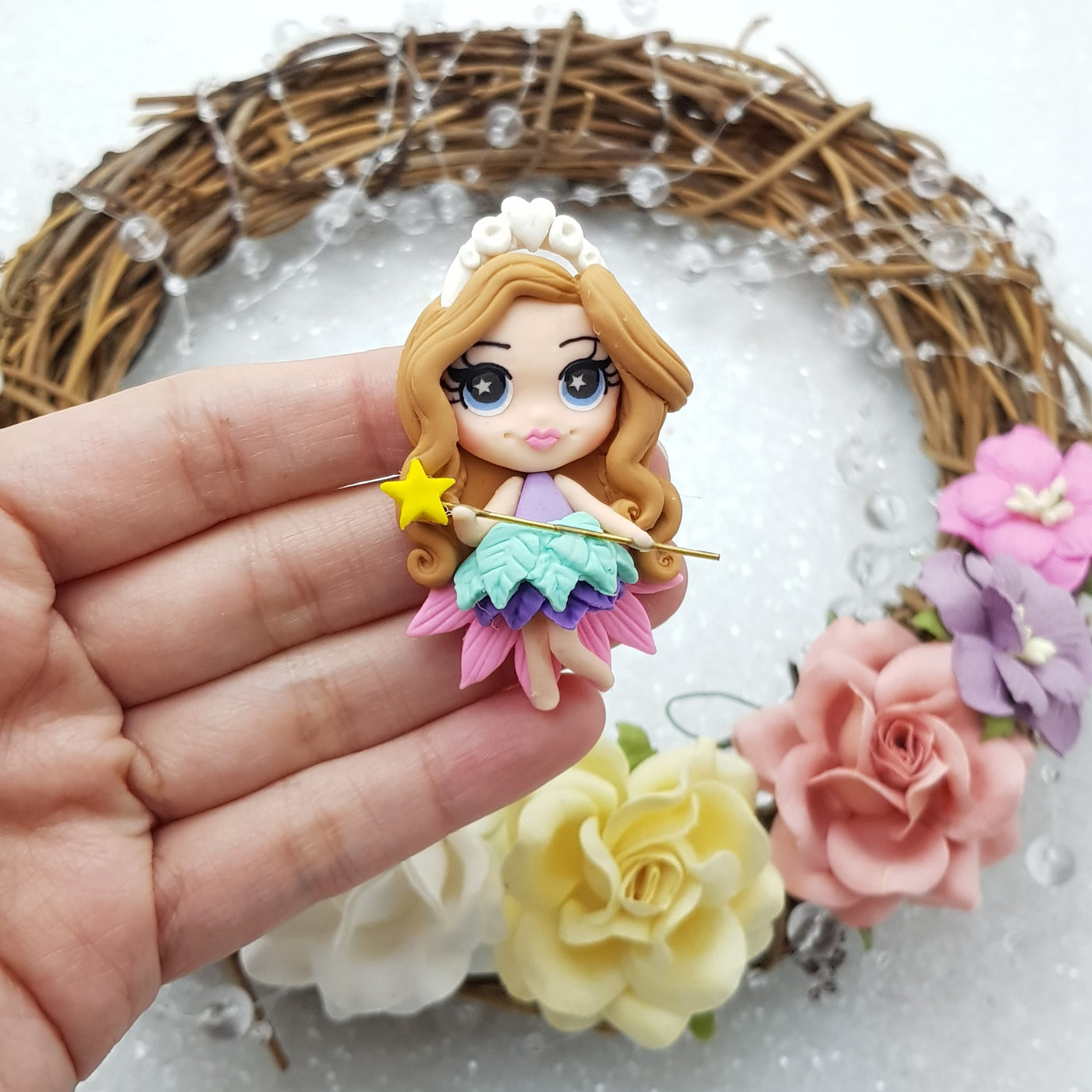 Star fairy girl pout - Handmade Flatback Clay Bow Centre