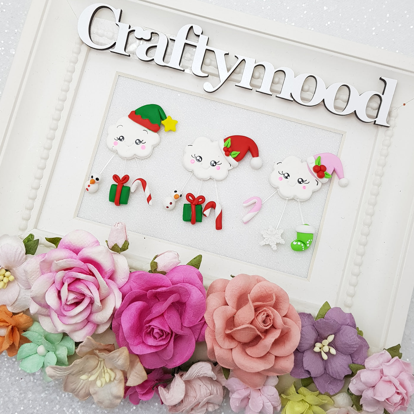 Clouds with Christmas things - Embellishment Clay Bow Centre