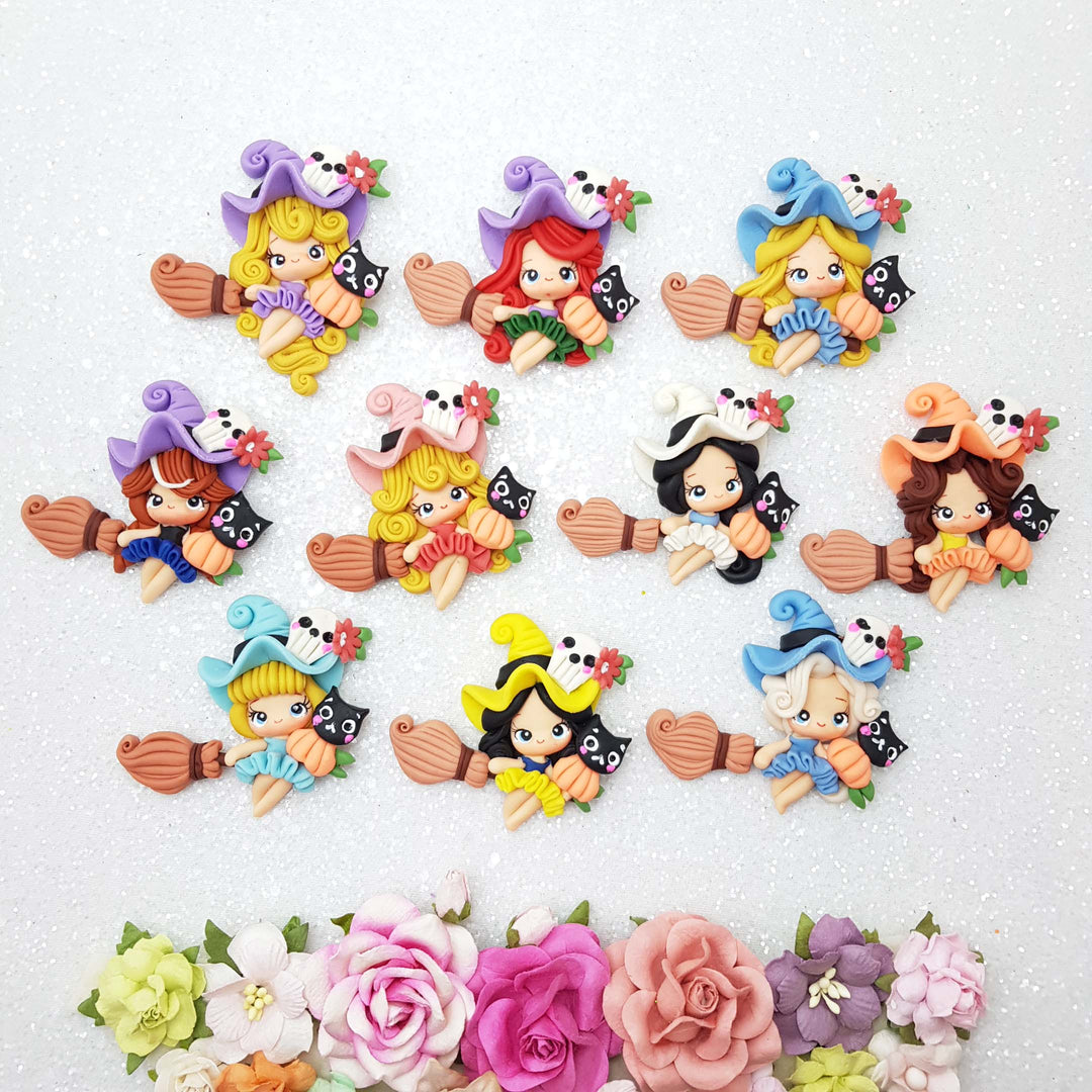 princess witch set of 10 - Handmade Flatback Clay Bow Centre