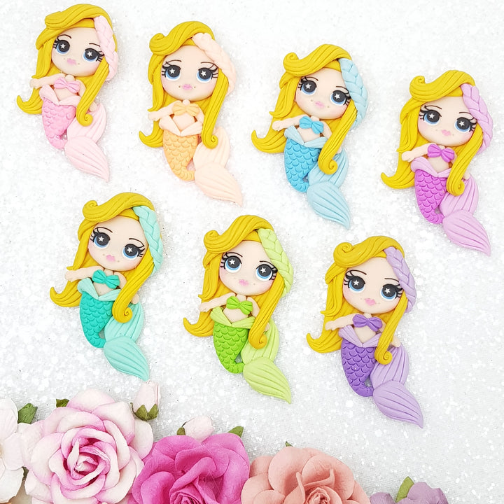 Pout mermaid girls - Handmade Flatback Clay Bow Centre