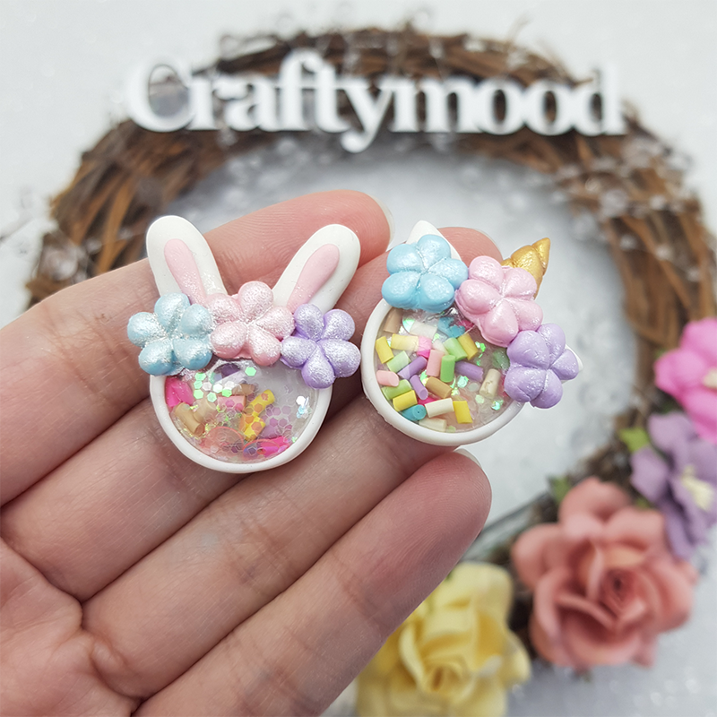 Bunny and unicorn shaker - Embellishment Clay Bow Centre