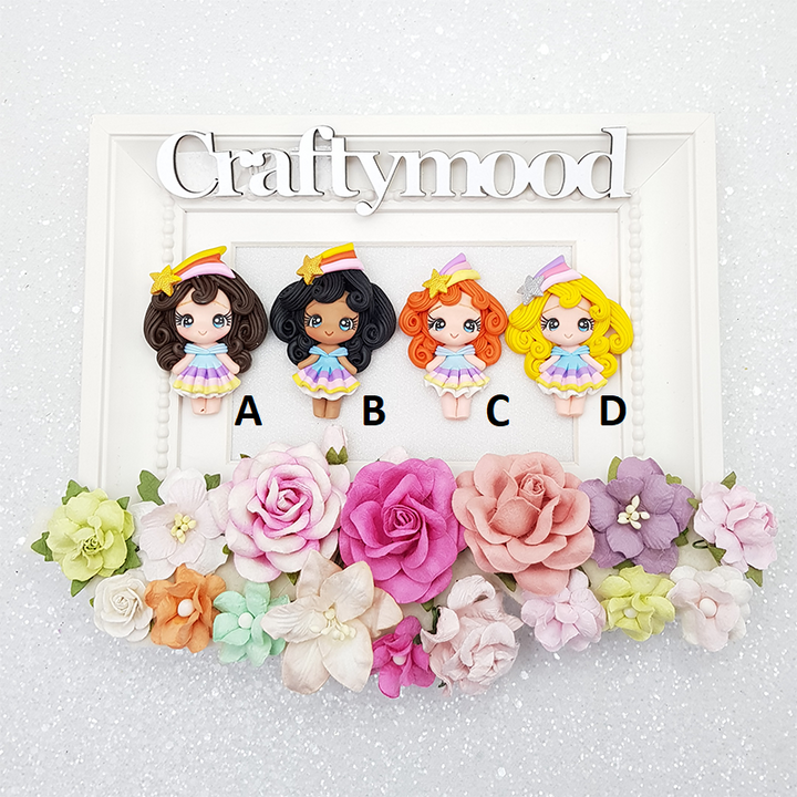 Shooting star rainbow girls - Handmade Flatback Clay Bow Centre