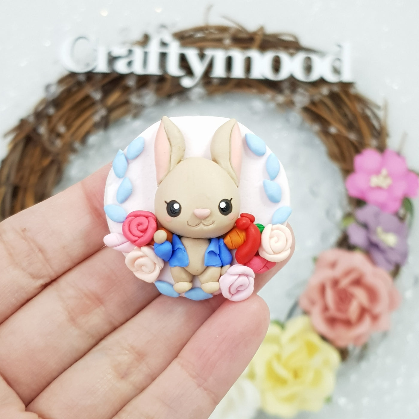 Flower bunny cameo - Embellishment Clay Bow Centre