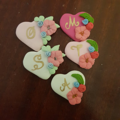 Personalised Flower heart - Handmade Flatback Clay Bow Centre