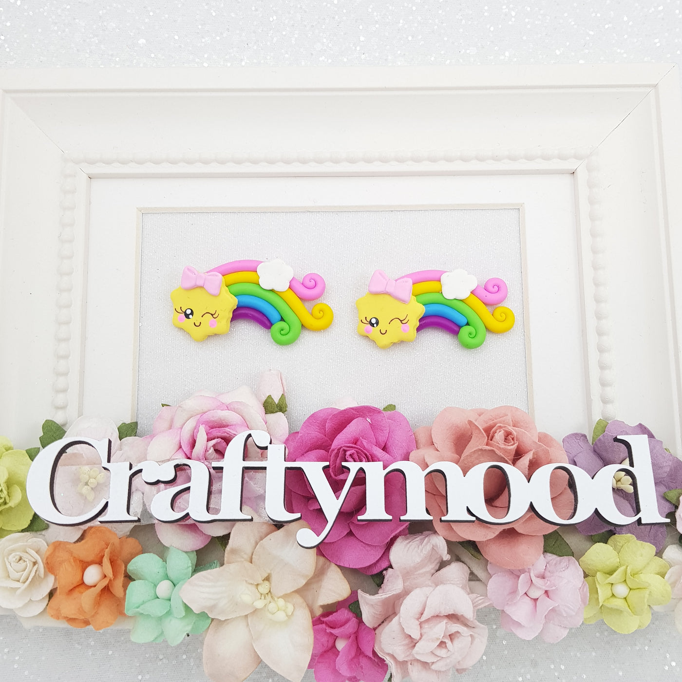 rainbow - Handmade Flatback Clay Bow Centre