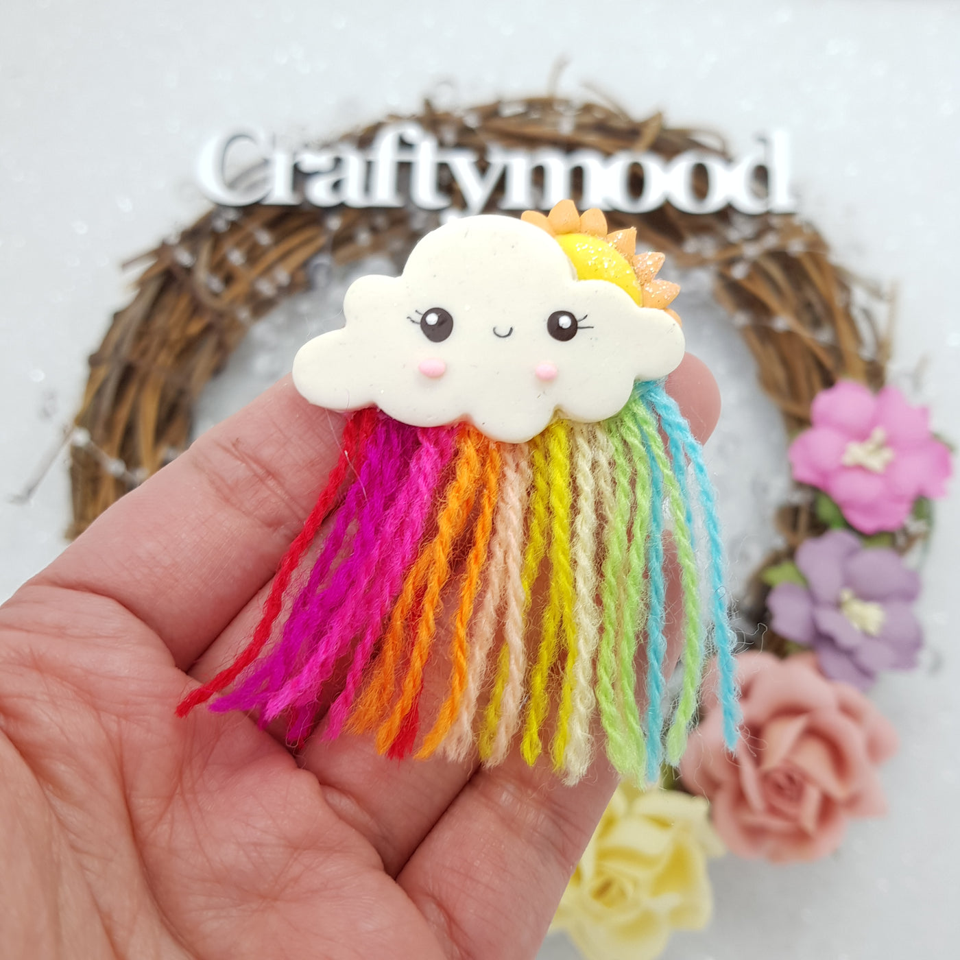 Rainbow rain cloud - Embellishment Clay Bow Centre