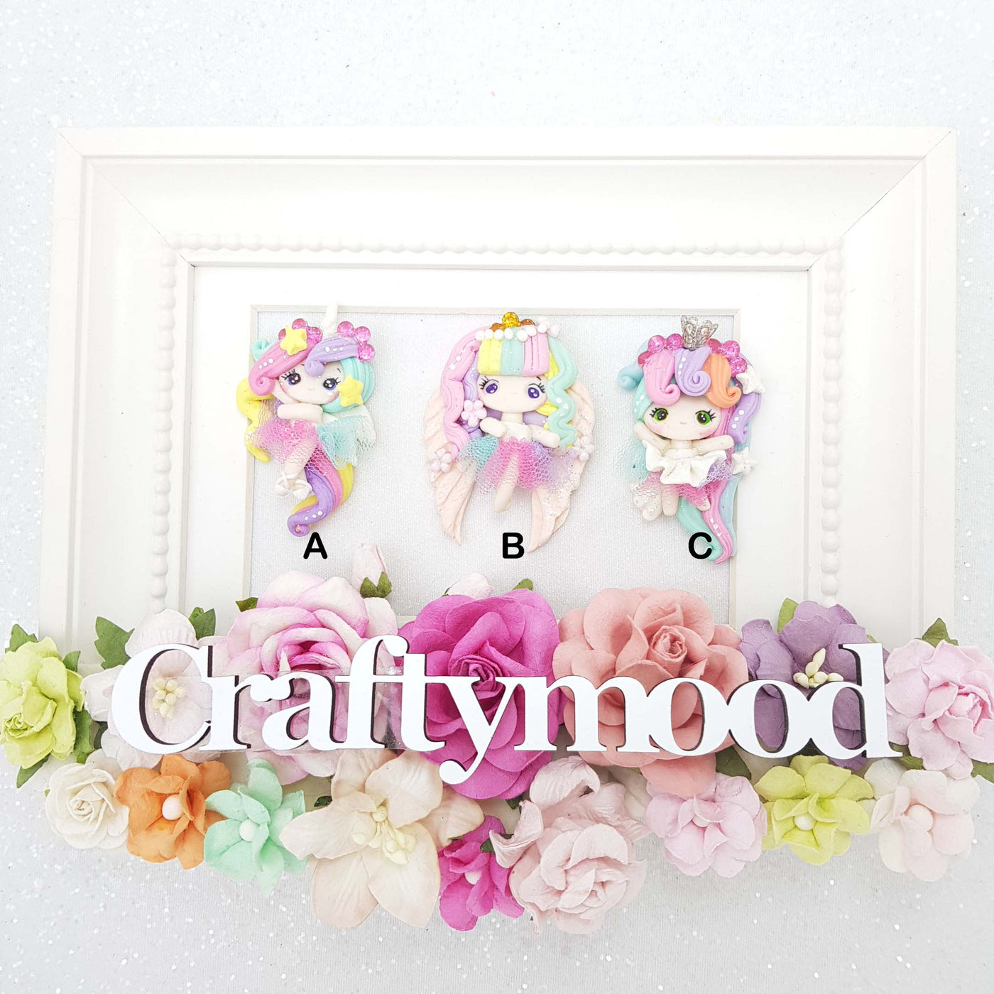 Kawaii Rainbow Unicorn girl  - Embellishment Clay Bow Centre