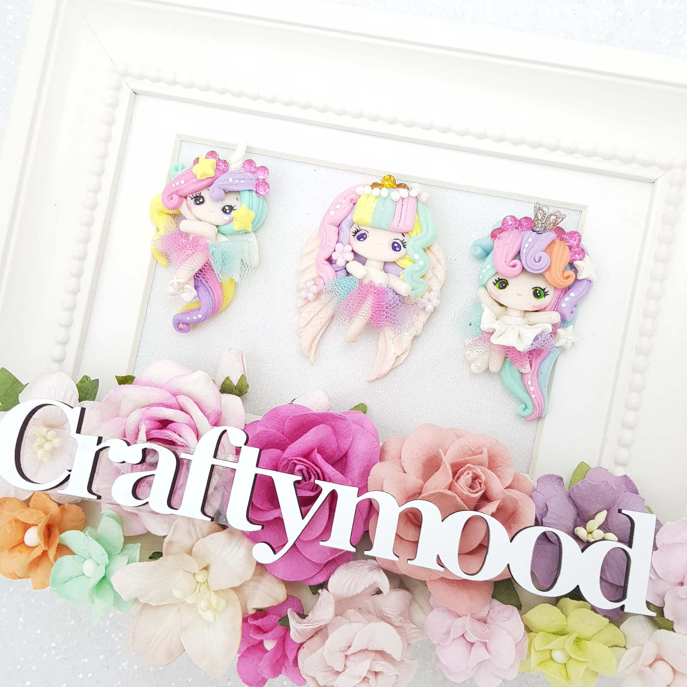 Kawaii Rainbow Unicorn girl  - Embellishment Clay Bow Centre