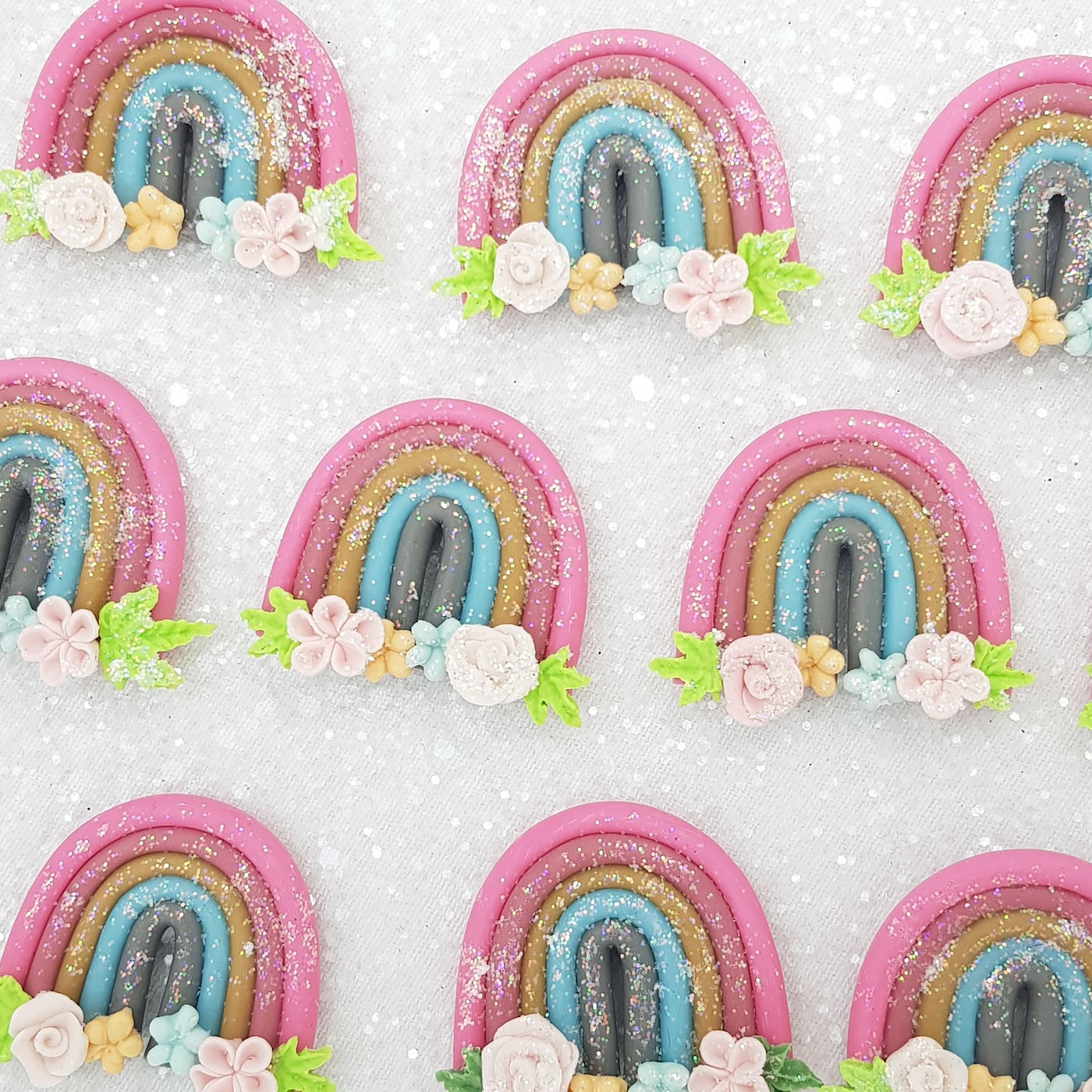 Shabby chic Floral Rainbow  - Embellishment Clay Bow Centre