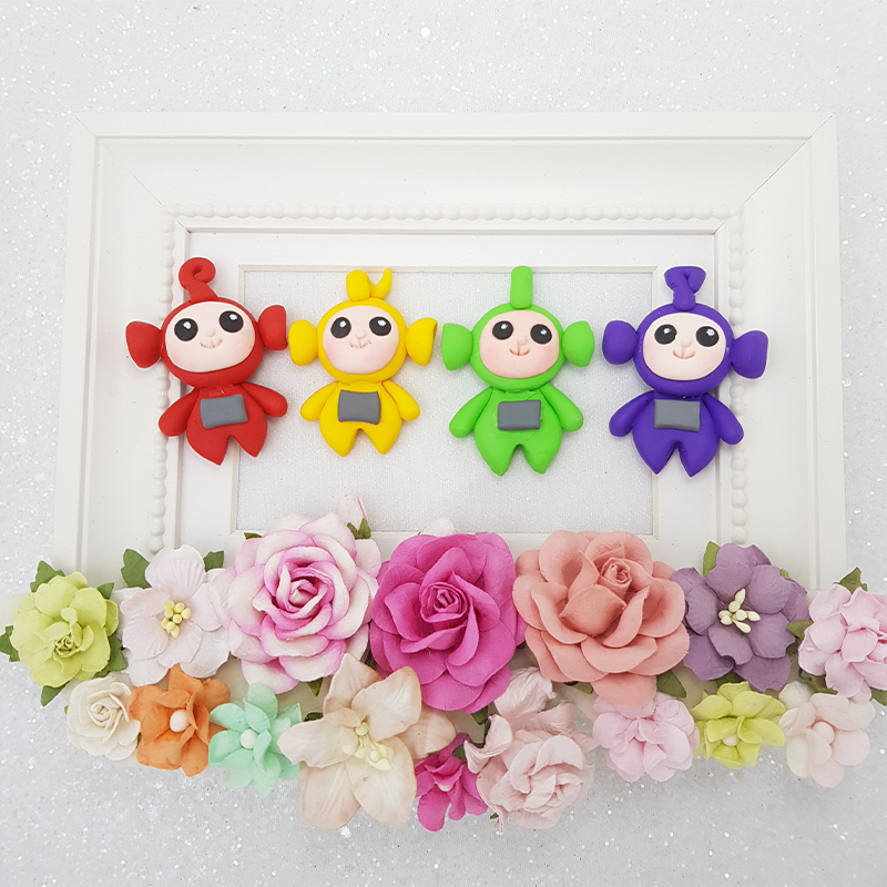 Classic colorful doll - Handmade Flatback Clay Bow Centre