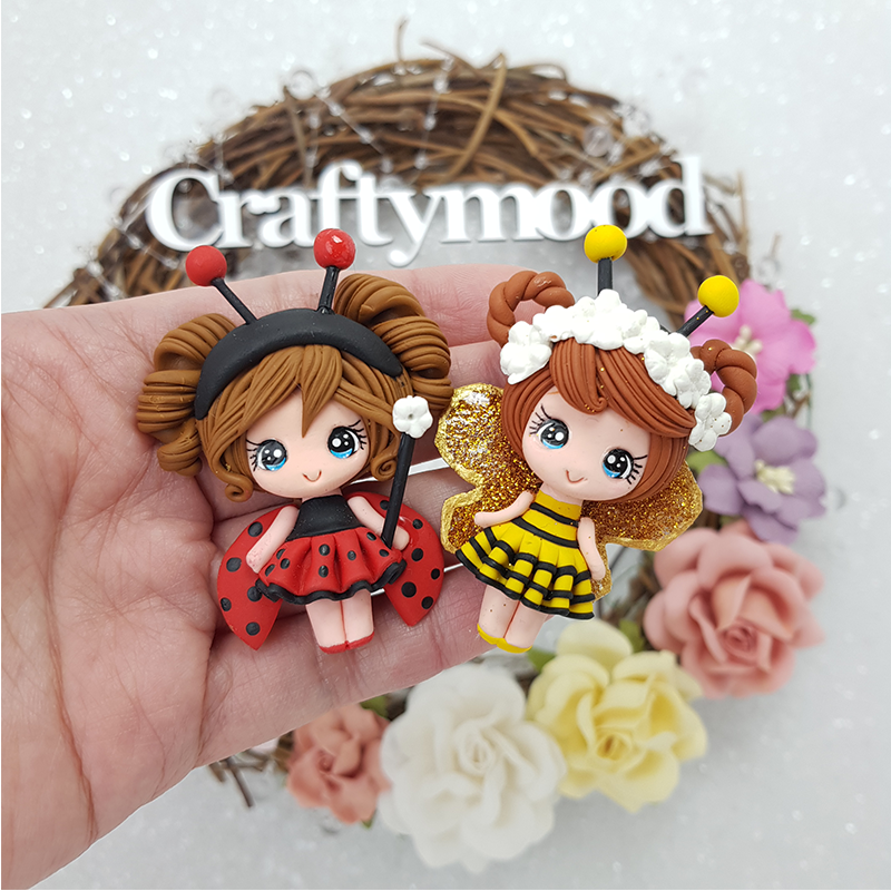 Ladybug and bee girls - Embellishment Clay Bow Centre