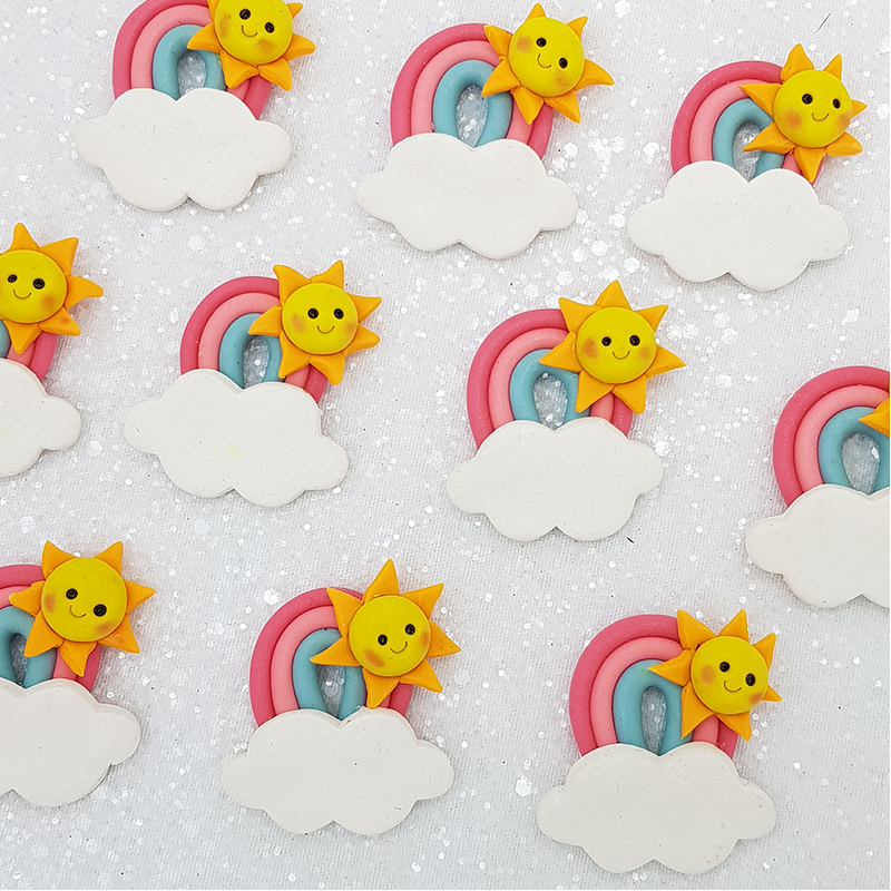 Sun rainbow cloud - Handmade Flatback Clay Bow Centre