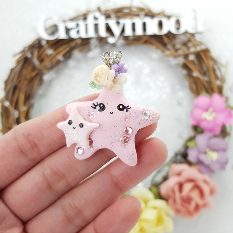 Pink starfish - Handmade Flatback Clay Bow Centre