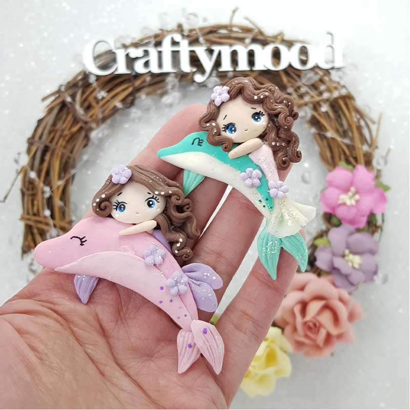 Girl and dolphin - Embellishment Clay Bow Centre